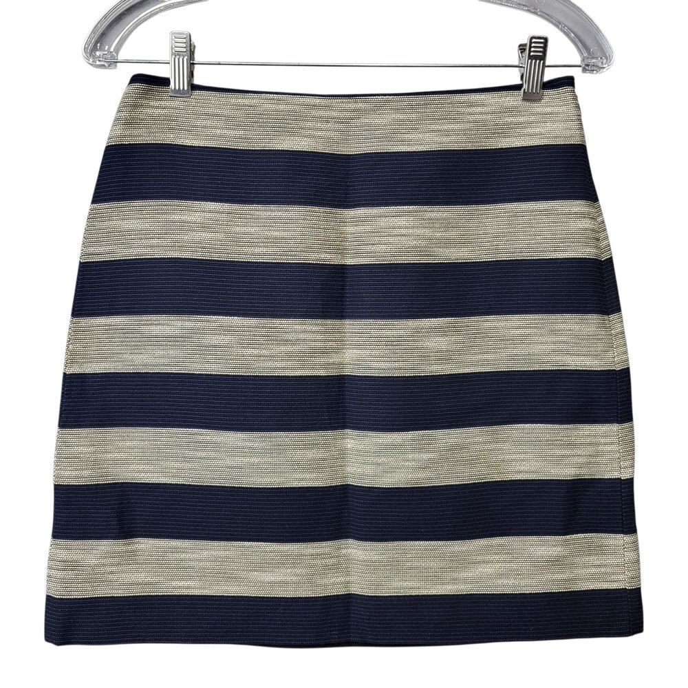 LOFT Navy Cream‎ Striped Cotton Blend Skirt - Size 2
